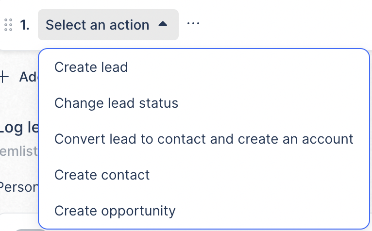 define what happens in your CRM by selecting Action
