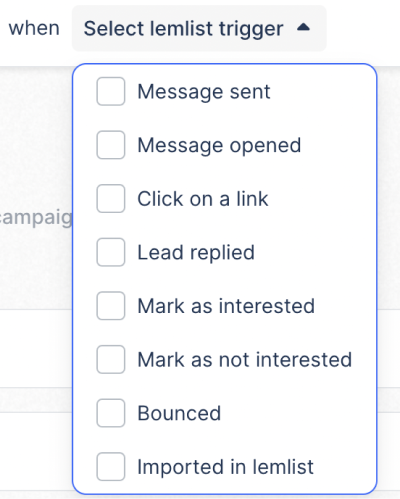 add lemlist event that will trigger the change in salesforce crm