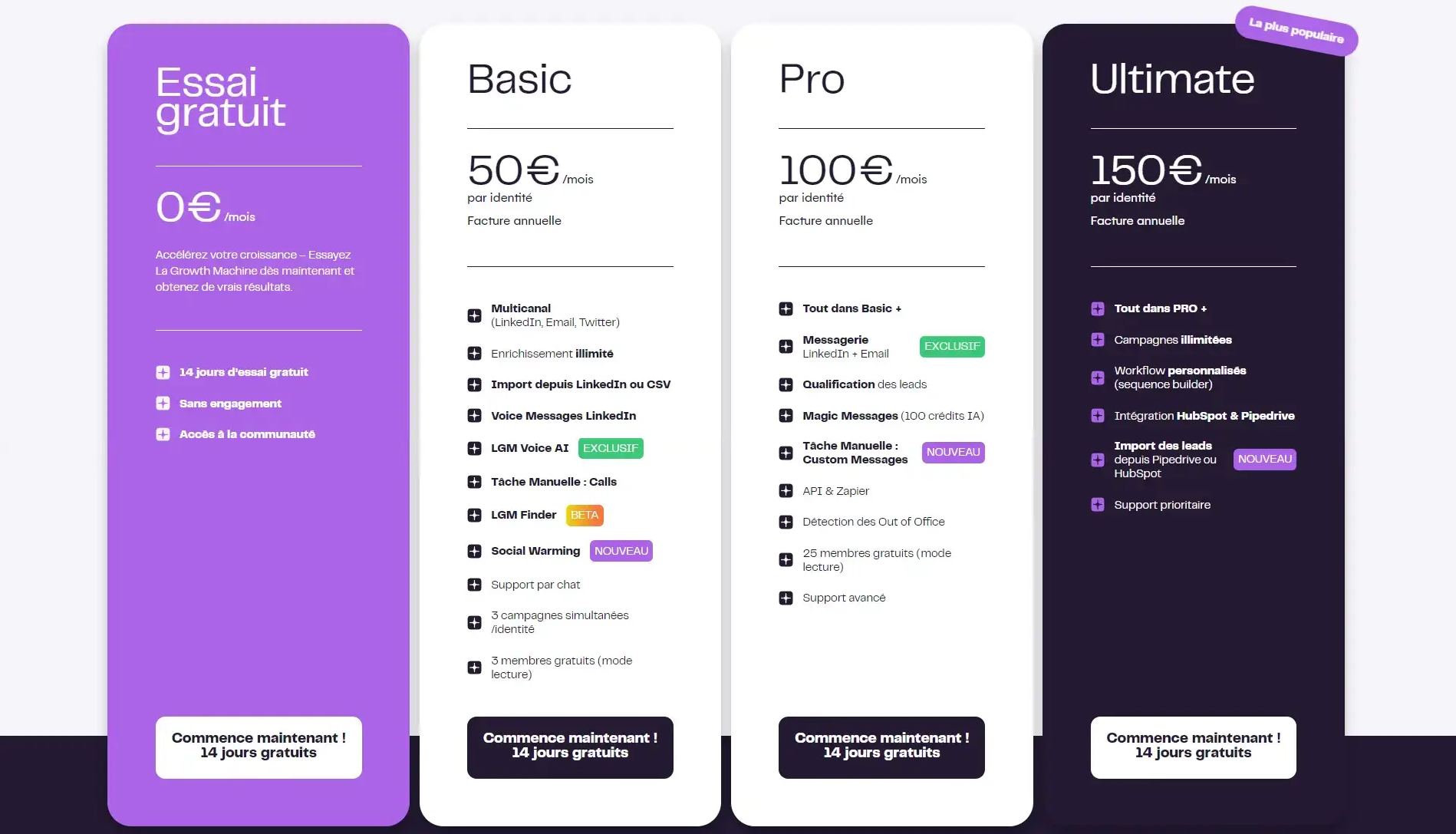 Tarifs et plans de La Growth Machine