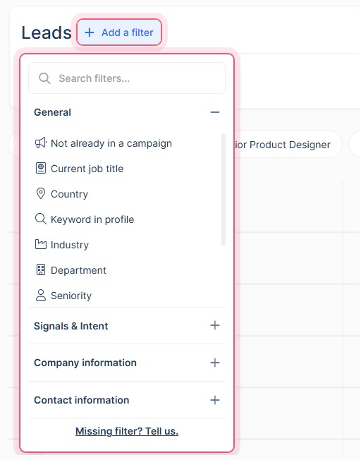 lemlist leads filter